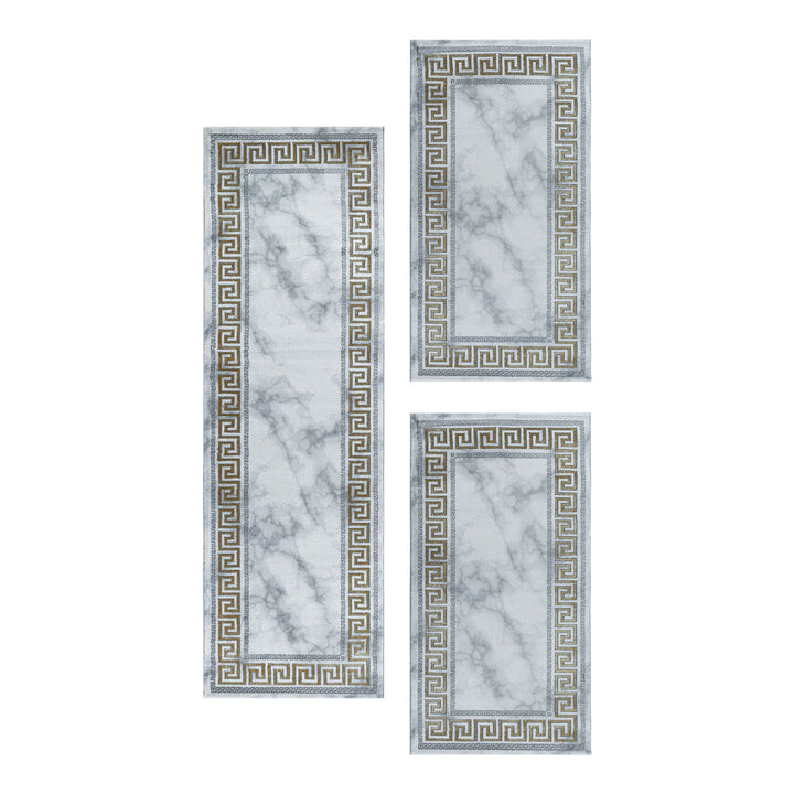 Teppich Läufer Set OXIA Schlafzimmer Kurzflor Bettumrandung 3 Teile