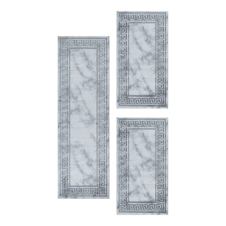 Teppich Läufer Set OXIA Schlafzimmer Kurzflor Bettumrandung 3 Teile