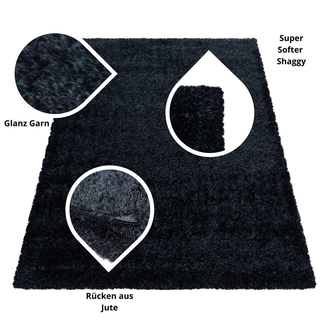 Hochflor Teppich GLAZY Wohnzimmer Shaggy Einfarbig