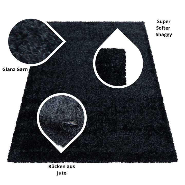 Hochflor Teppich GLAZY Wohnzimmer Shaggy Einfarbig