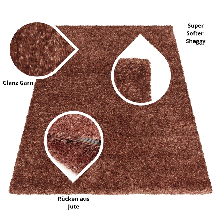 Hochflor Teppich GLAZY Wohnzimmer Shaggy Einfarbig