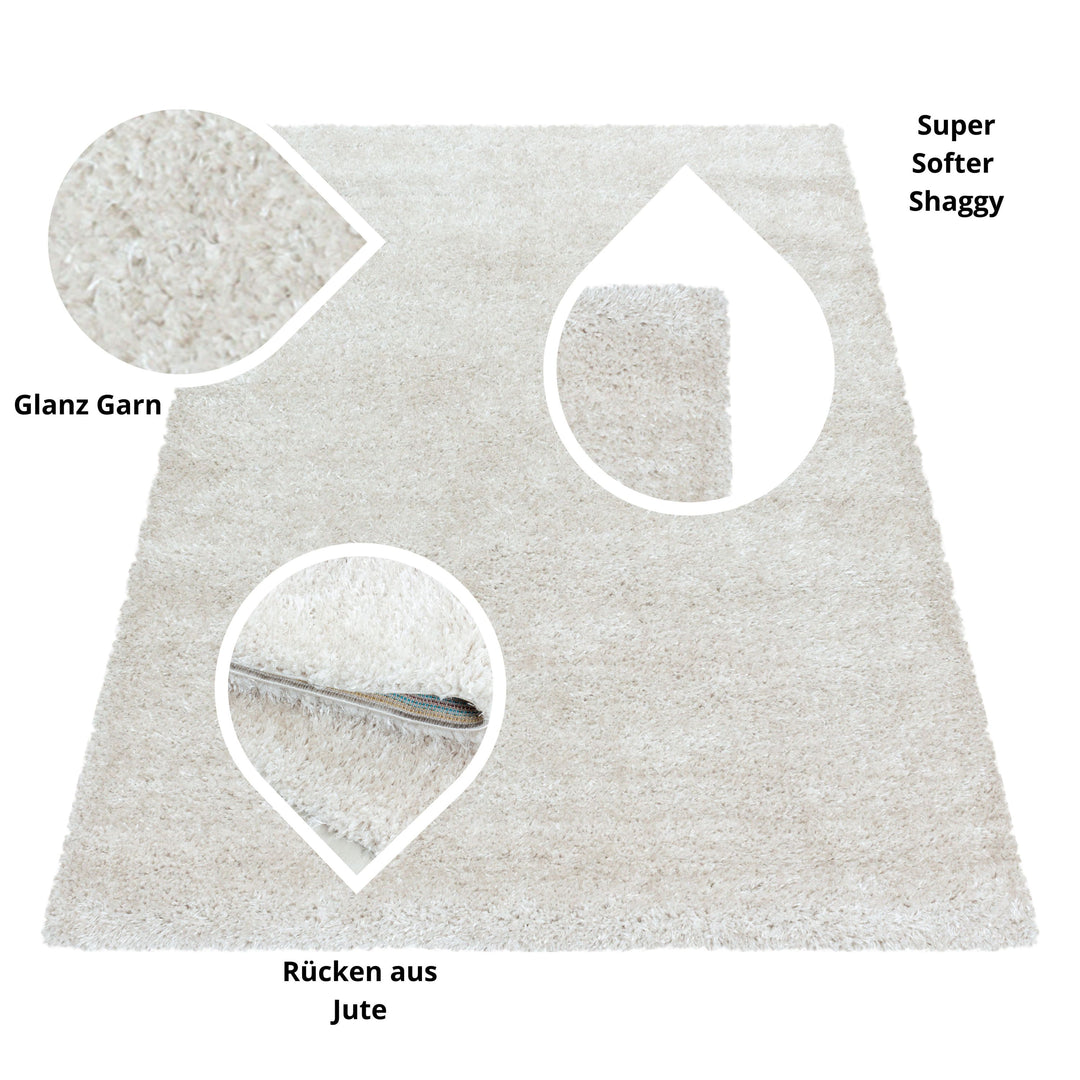 Hochflor Teppich GLAZY Wohnzimmer Shaggy Einfarbig