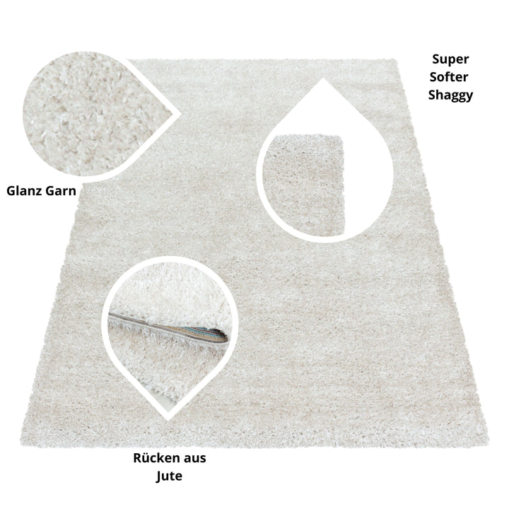 Hochflor Teppich GLAZY Wohnzimmer Shaggy Einfarbig