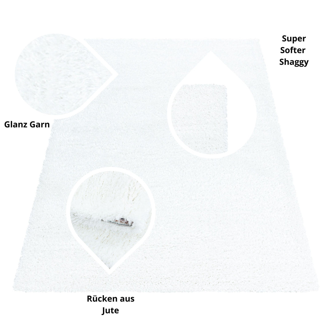 Hochflor Teppich GLAZY Wohnzimmer Shaggy Einfarbig