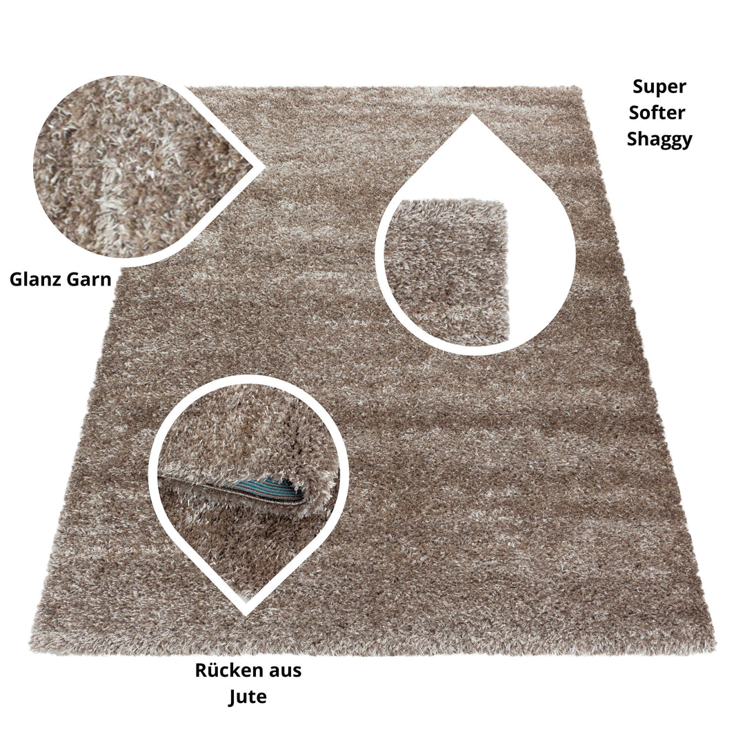Hochflor Teppich GLAZY Wohnzimmer Shaggy Einfarbig