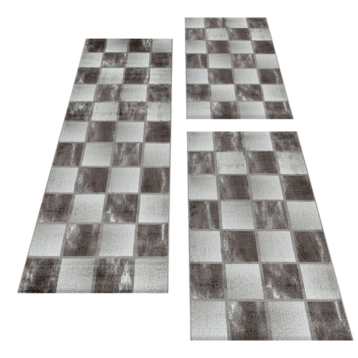 Teppich Läufer Set TARIO Schlafzimmer Kurzflor Bettumrandung 3 Teile