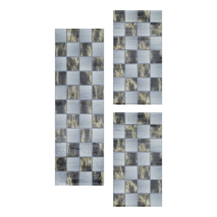 Teppich Läufer Set TARIO Schlafzimmer Kurzflor Bettumrandung 3 Teile