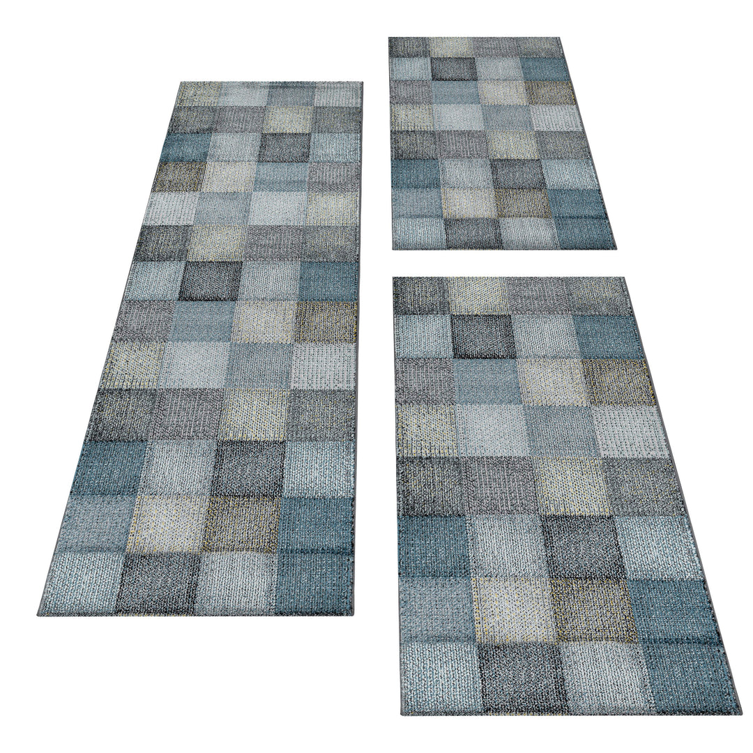 Teppich Läufer Set TARIO Schlafzimmer Kurzflor Bettumrandung 3 Teile