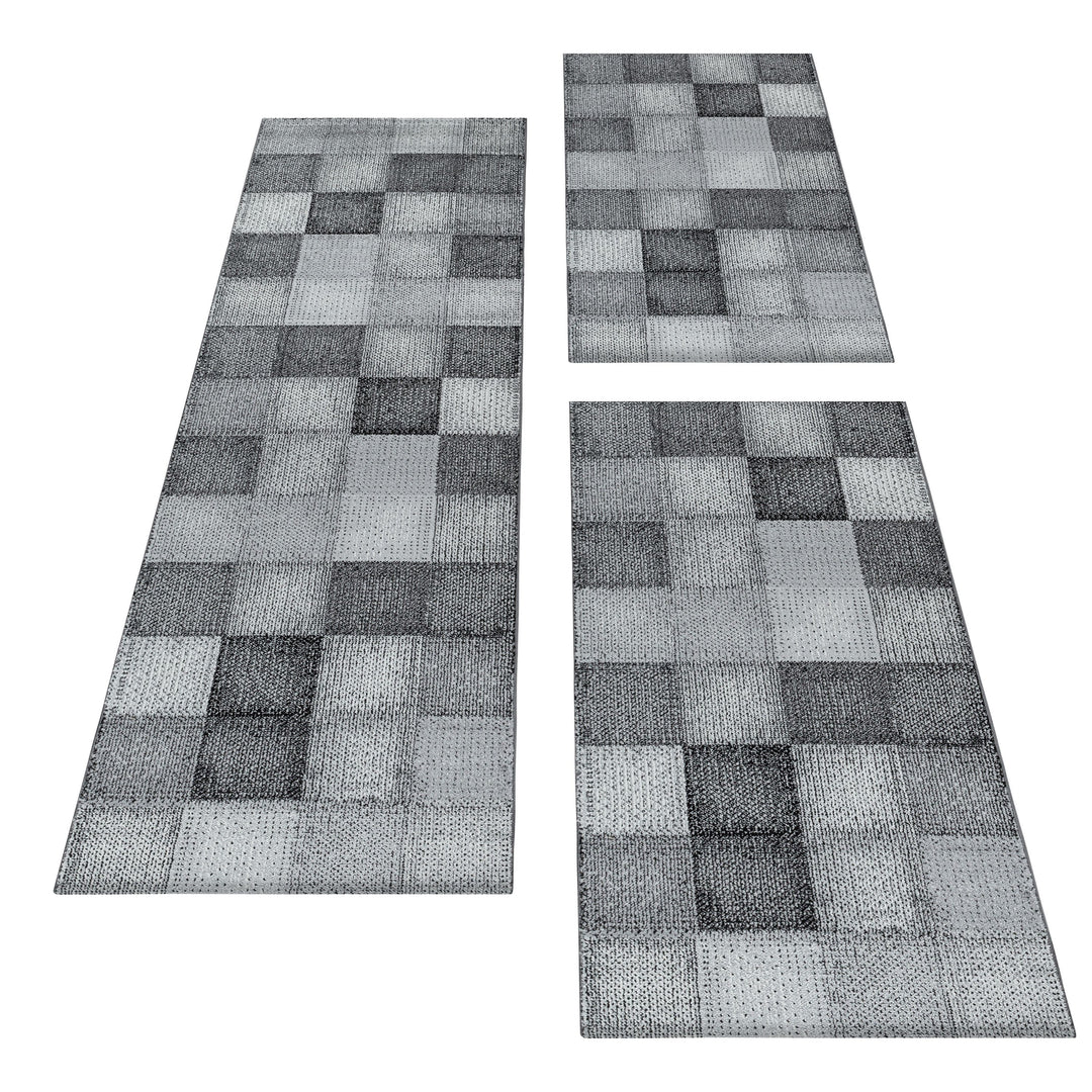 Teppich Läufer Set TARIO Schlafzimmer Kurzflor Bettumrandung 3 Teile