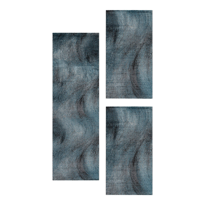 Teppich Läufer Set TARIO Schlafzimmer Kurzflor Bettumrandung 3 Teile Marmoriert