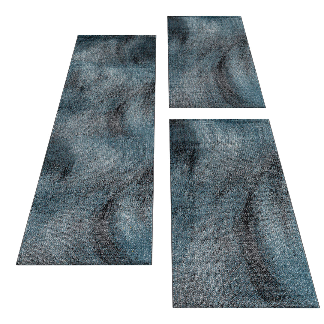 Teppich Läufer Set TARIO Schlafzimmer Kurzflor Bettumrandung 3 Teile Marmoriert