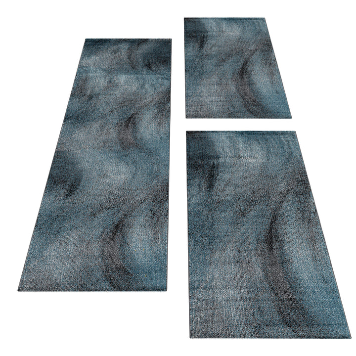 Teppich Läufer Set TARIO Schlafzimmer Kurzflor Bettumrandung 3 Teile Marmoriert