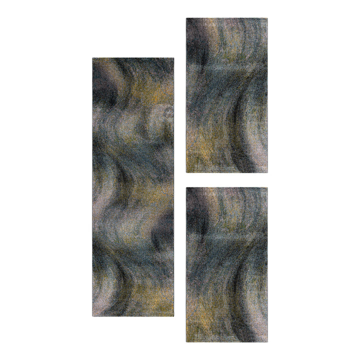 Teppich Läufer Set TARIO Schlafzimmer Kurzflor Bettumrandung 3 Teile Marmoriert