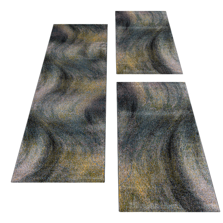 Teppich Läufer Set TARIO Schlafzimmer Kurzflor Bettumrandung 3 Teile Marmoriert