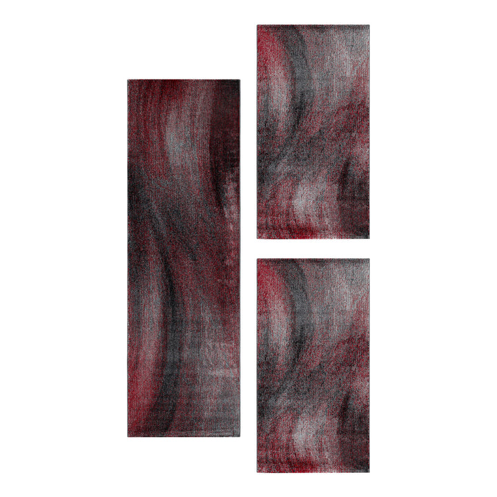 Teppich Läufer Set PONA Schlafzimmer Kurzflor Bettumrandung 3 Teile Marmoriert