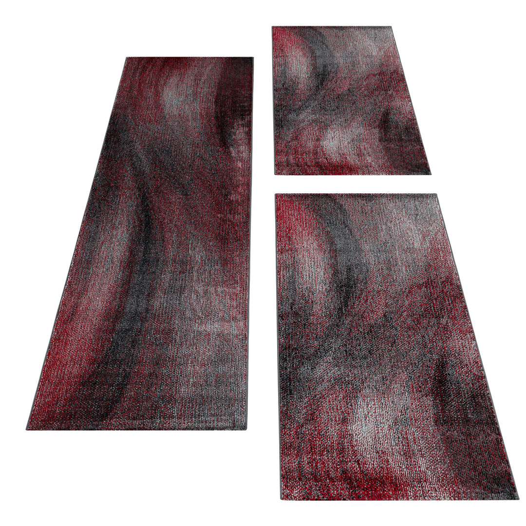 Teppich Läufer Set PONA Schlafzimmer Kurzflor Bettumrandung 3 Teile Marmoriert