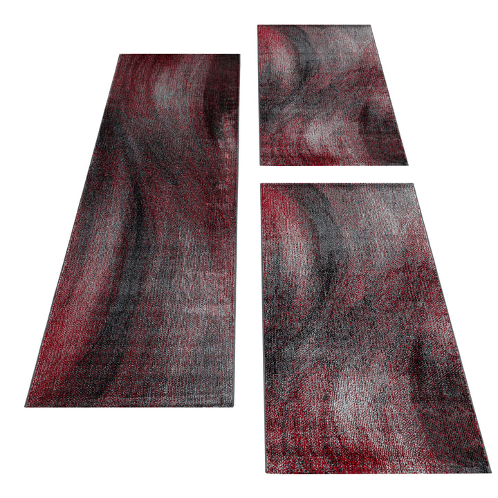 Teppich Läufer Set PONA Schlafzimmer Kurzflor Bettumrandung 3 Teile Marmoriert