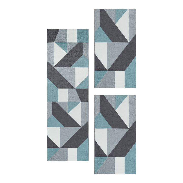 Teppich Läufer Set TARIO Schlafzimmer Kurzflor Bettumrandung 3 Teile