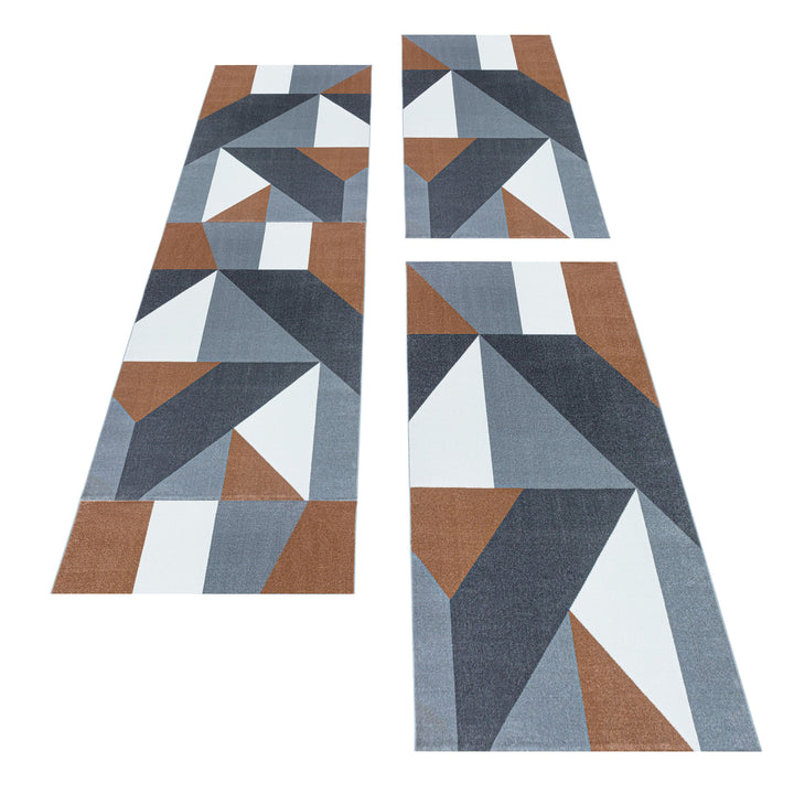 Teppich Läufer Set TARIO Schlafzimmer Kurzflor Bettumrandung 3 Teile