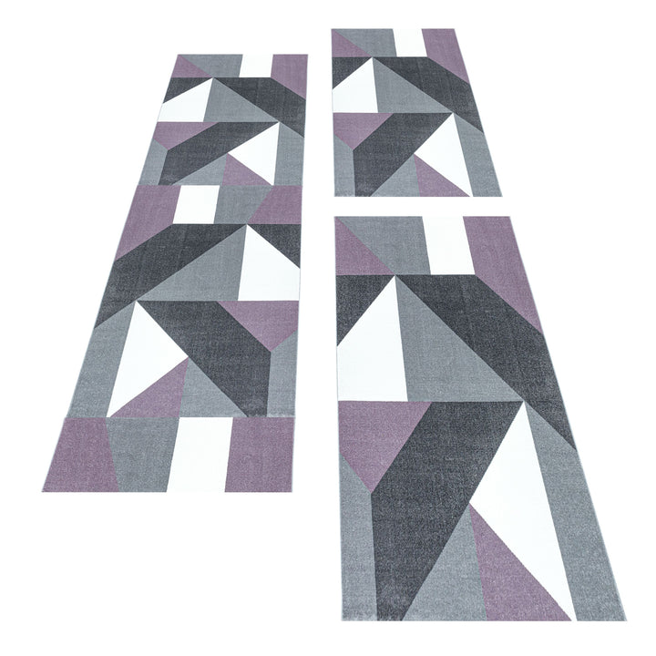 Teppich Läufer Set TARIO Schlafzimmer Kurzflor Bettumrandung 3 Teile