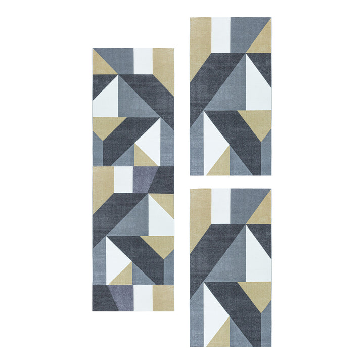 Teppich Läufer Set TARIO Schlafzimmer Kurzflor Bettumrandung 3 Teile