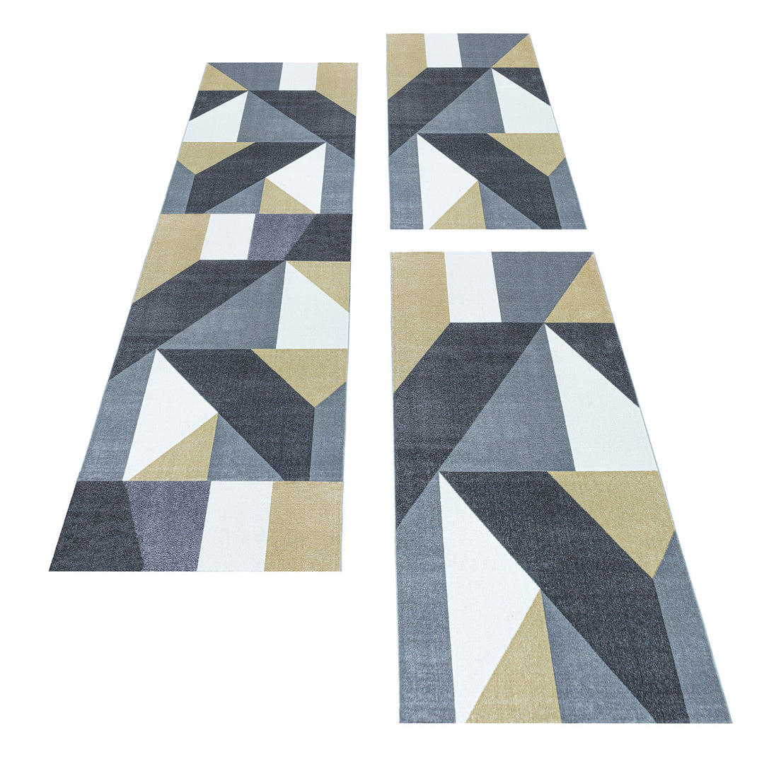 Teppich Läufer Set TARIO Schlafzimmer Kurzflor Bettumrandung 3 Teile