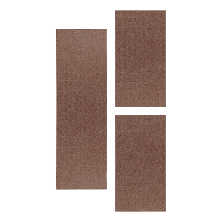 Teppich Läufer Set IROH Schlafzimmer Kurzflor Bettumrandung 3 Teile Einfarbig