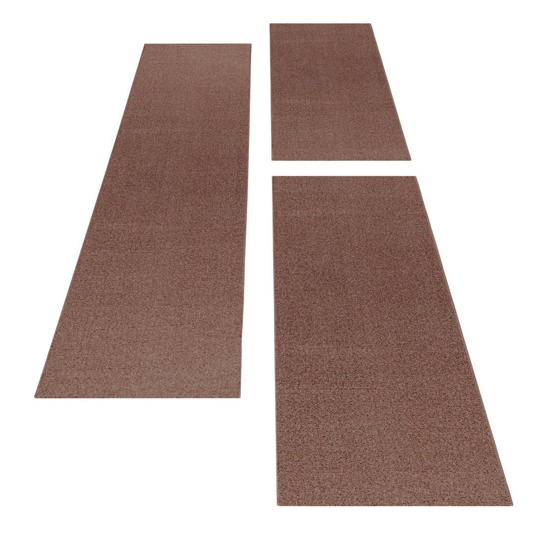 Teppich Läufer Set IROH Schlafzimmer Kurzflor Bettumrandung 3 Teile Einfarbig