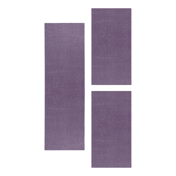 Teppich Läufer Set IROH Schlafzimmer Kurzflor Bettumrandung 3 Teile Einfarbig