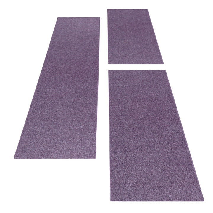 Teppich Läufer Set IROH Schlafzimmer Kurzflor Bettumrandung 3 Teile Einfarbig