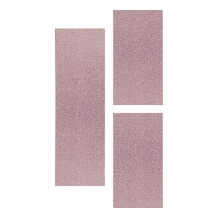 Teppich Läufer Set IROH Schlafzimmer Kurzflor Bettumrandung 3 Teile Einfarbig