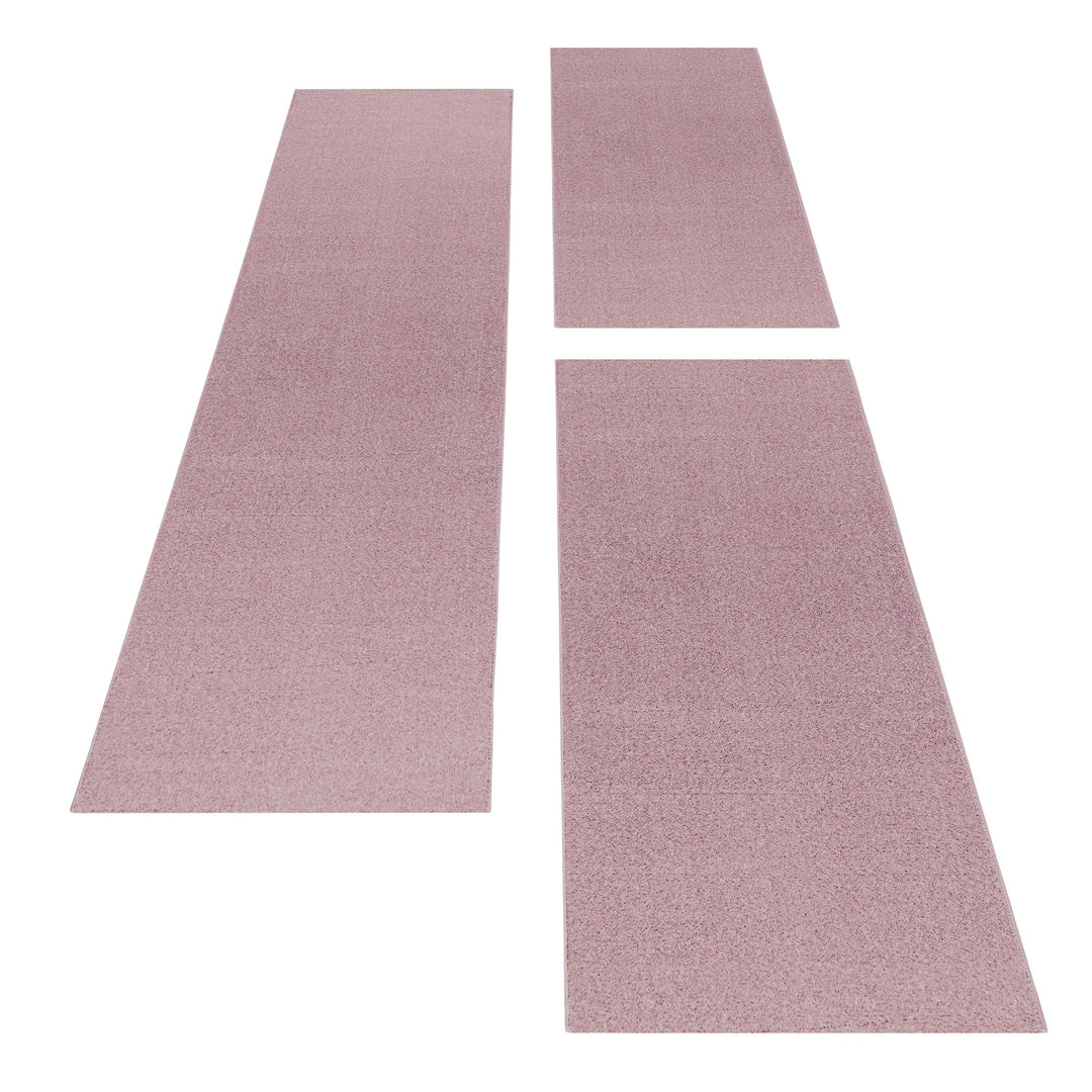 Teppich Läufer Set IROH Schlafzimmer Kurzflor Bettumrandung 3 Teile Einfarbig