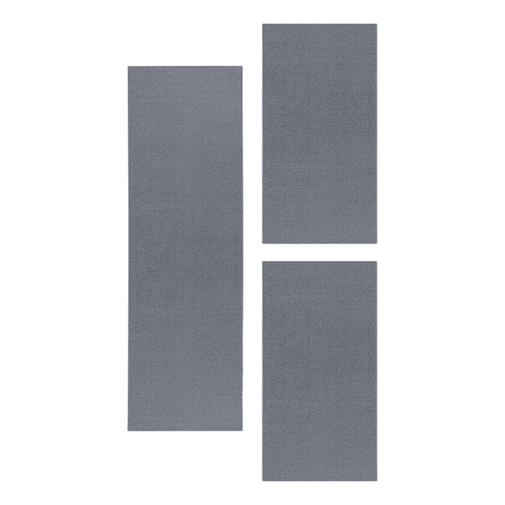 Teppich Läufer Set IROH Schlafzimmer Kurzflor Bettumrandung 3 Teile Einfarbig