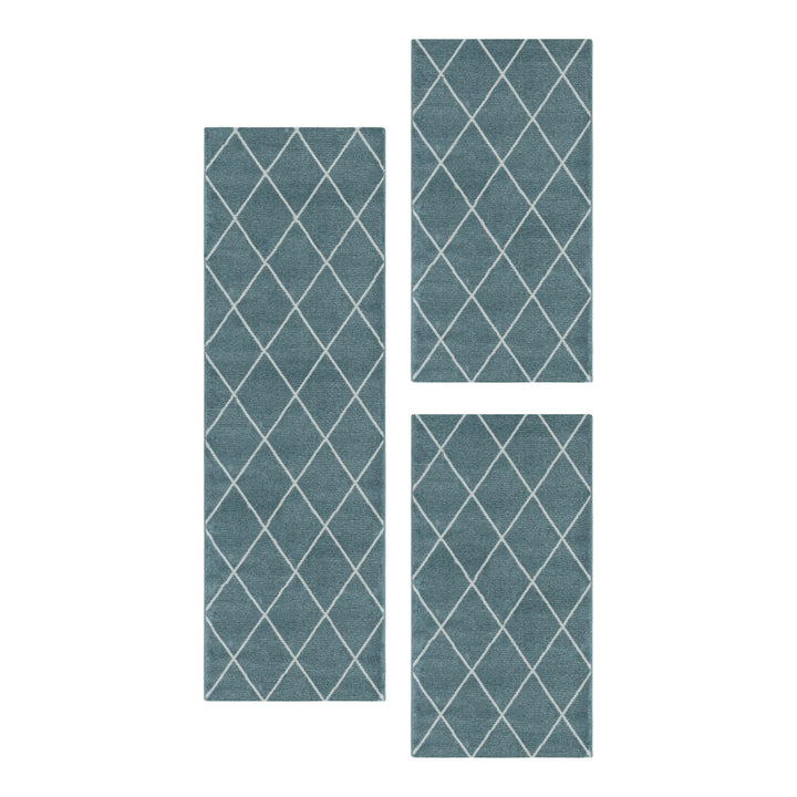 Teppich Läufer Set IROH Schlafzimmer Kurzflor Bettumrandung 3 Teile