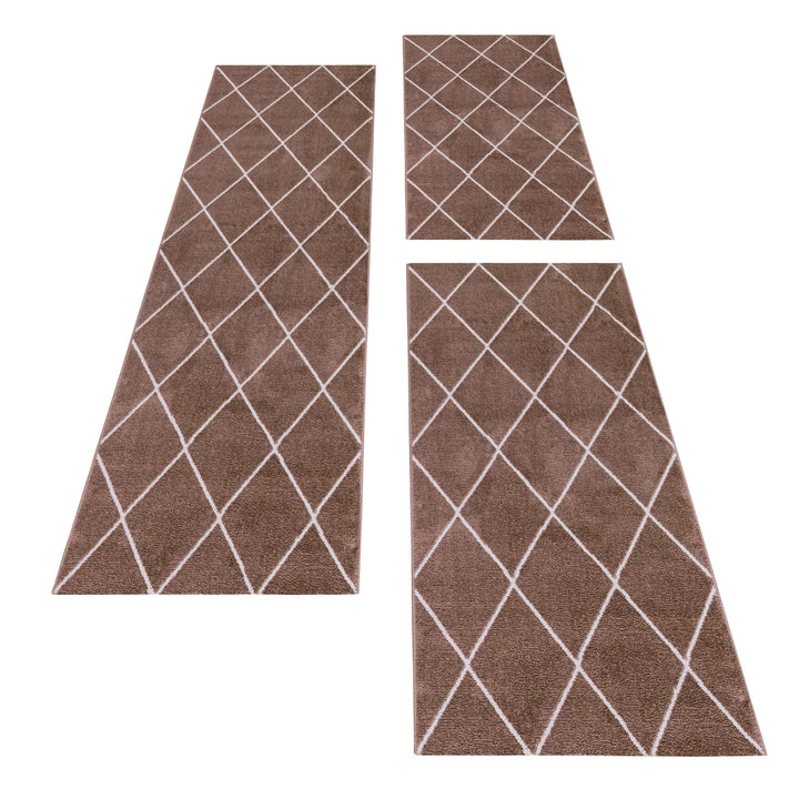 Teppich Läufer Set IROH Schlafzimmer Kurzflor Bettumrandung 3 Teile