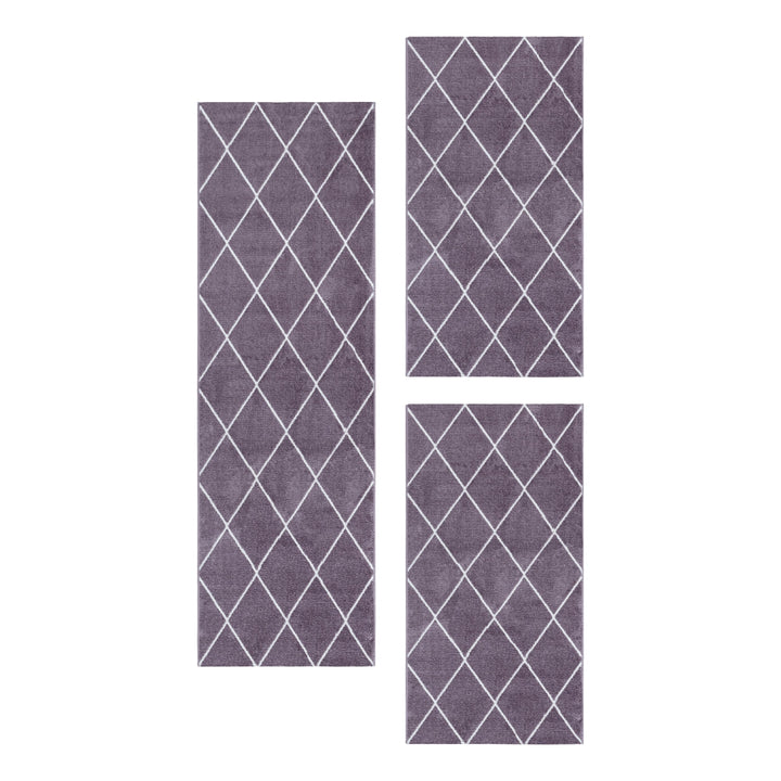 Teppich Läufer Set IROH Schlafzimmer Kurzflor Bettumrandung 3 Teile