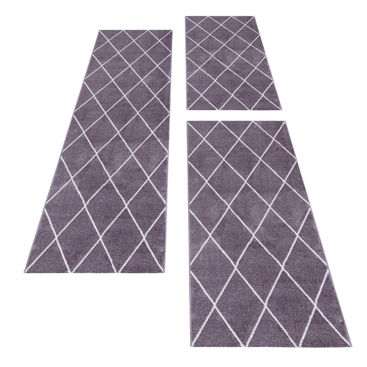 Teppich Läufer Set IROH Schlafzimmer Kurzflor Bettumrandung 3 Teile