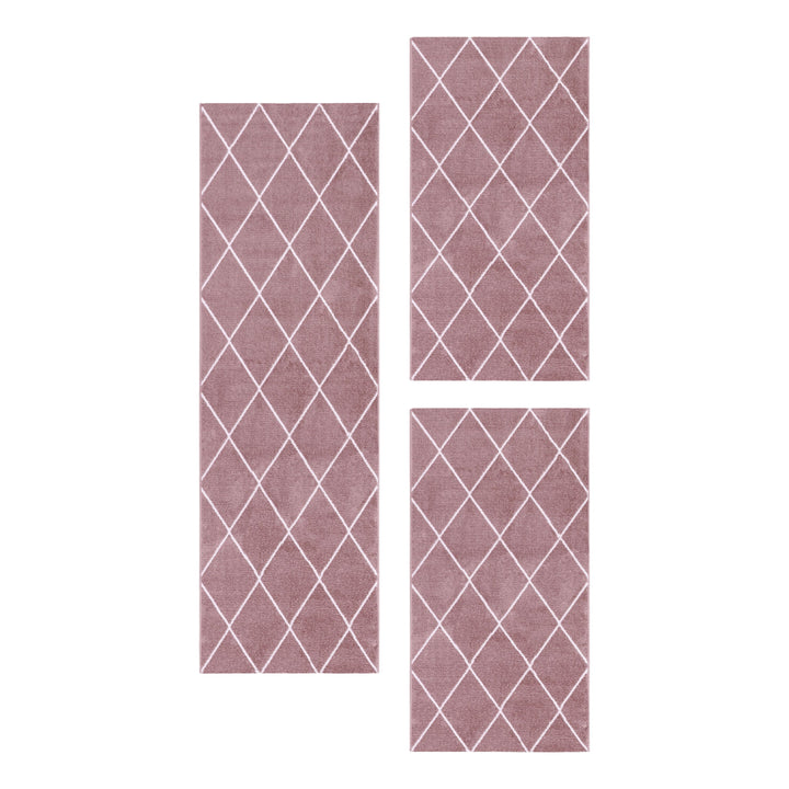 Teppich Läufer Set IROH Schlafzimmer Kurzflor Bettumrandung 3 Teile