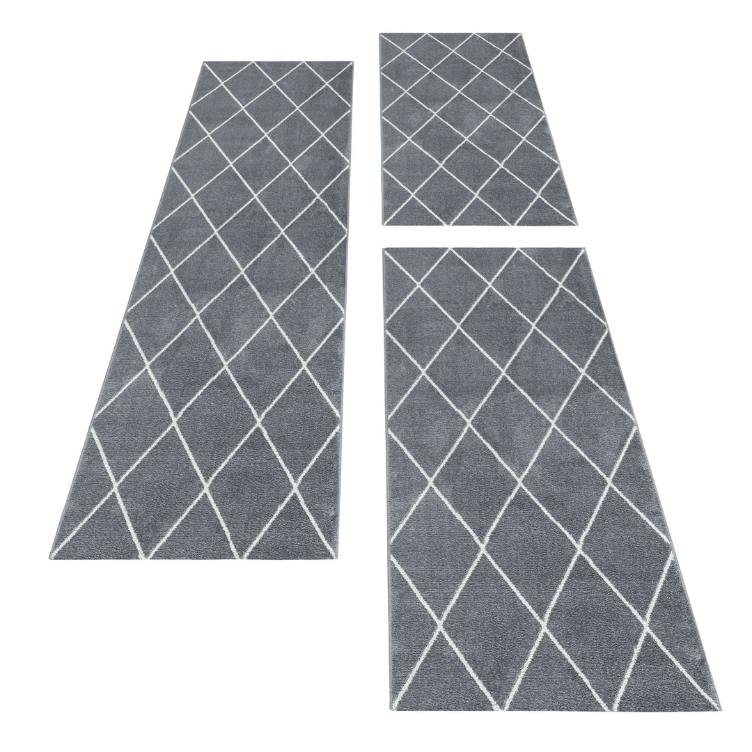 Teppich Läufer Set IROH Schlafzimmer Kurzflor Bettumrandung 3 Teile