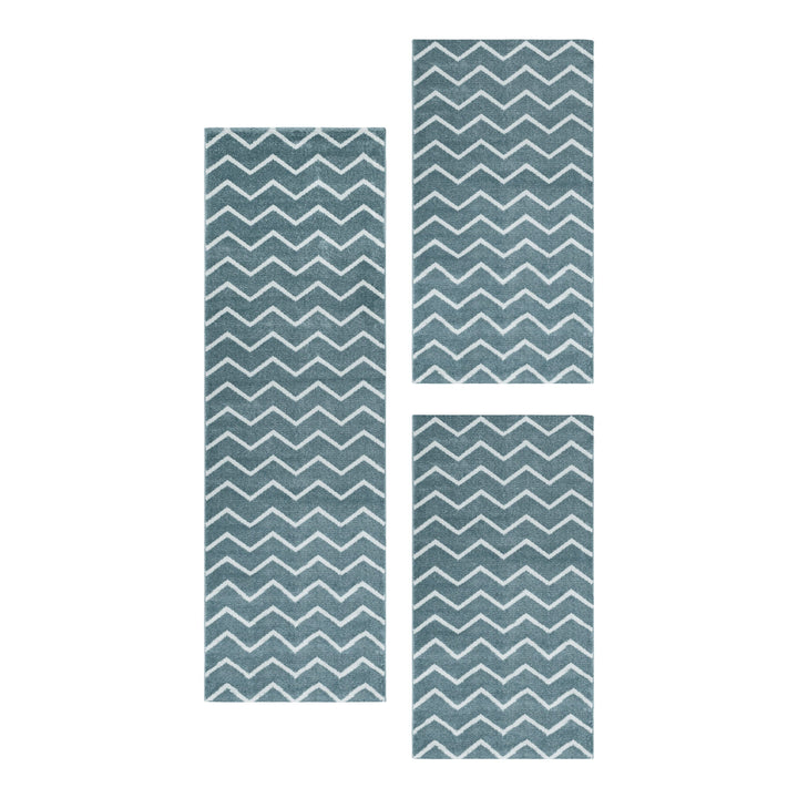 Teppich Läufer Set IROH Schlafzimmer Kurzflor Bettumrandung 3 Teile