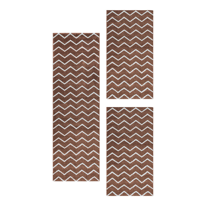 Teppich Läufer Set IROH Schlafzimmer Kurzflor Bettumrandung 3 Teile