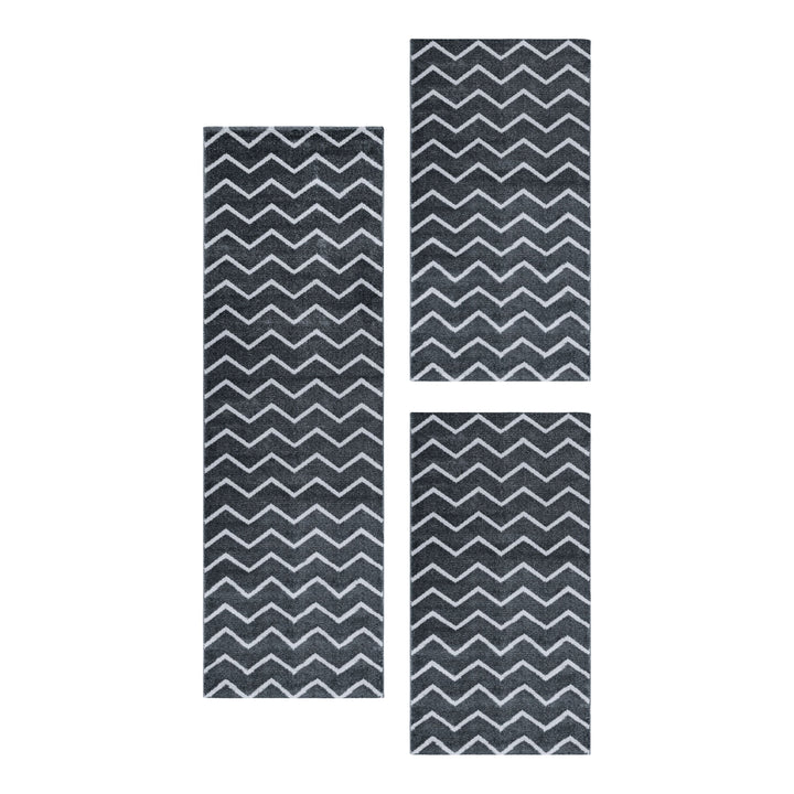 Teppich Läufer Set IROH Schlafzimmer Kurzflor Bettumrandung 3 Teile