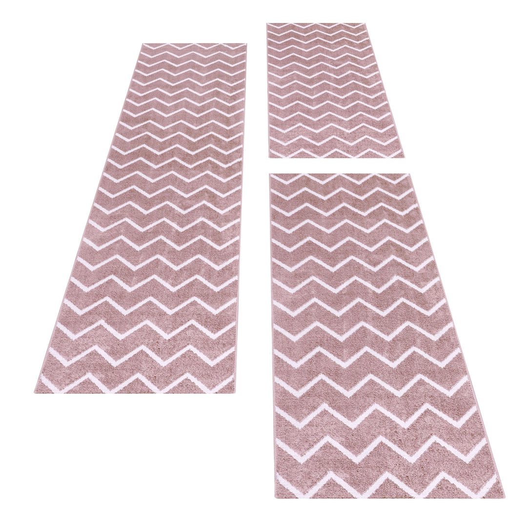 Teppich Läufer Set IROH Schlafzimmer Kurzflor Bettumrandung 3 Teile