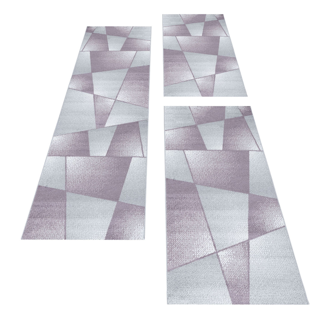 Teppich Läufer Set IROH Schlafzimmer Kurzflor Bettumrandung 3 Teile