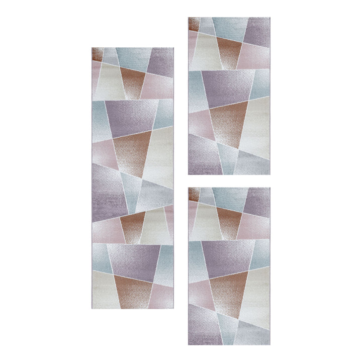 Teppich Läufer Set IROH Schlafzimmer Kurzflor Bettumrandung 3 Teile