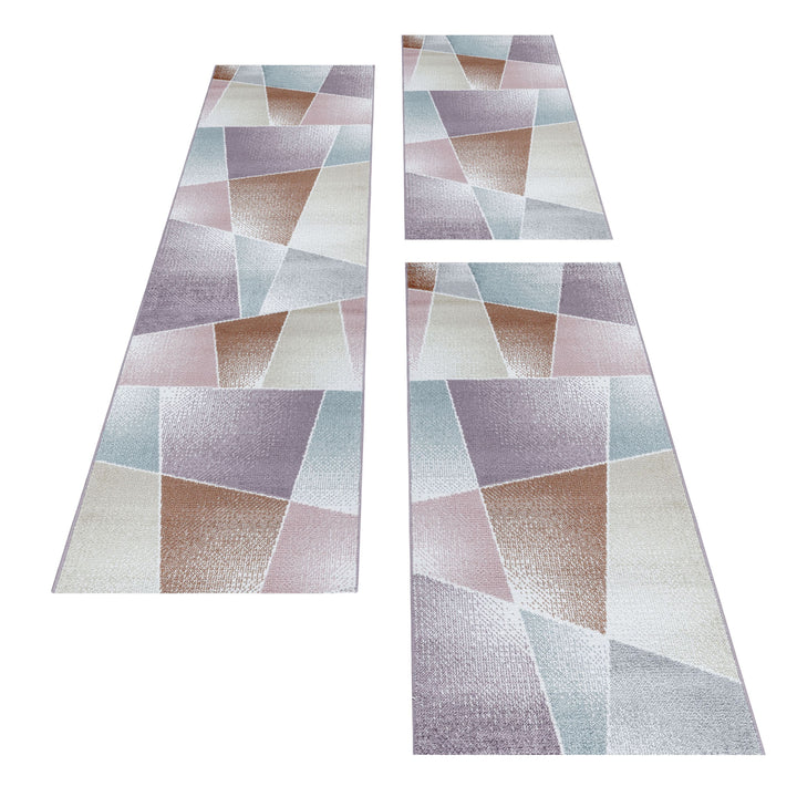 Teppich Läufer Set IROH Schlafzimmer Kurzflor Bettumrandung 3 Teile