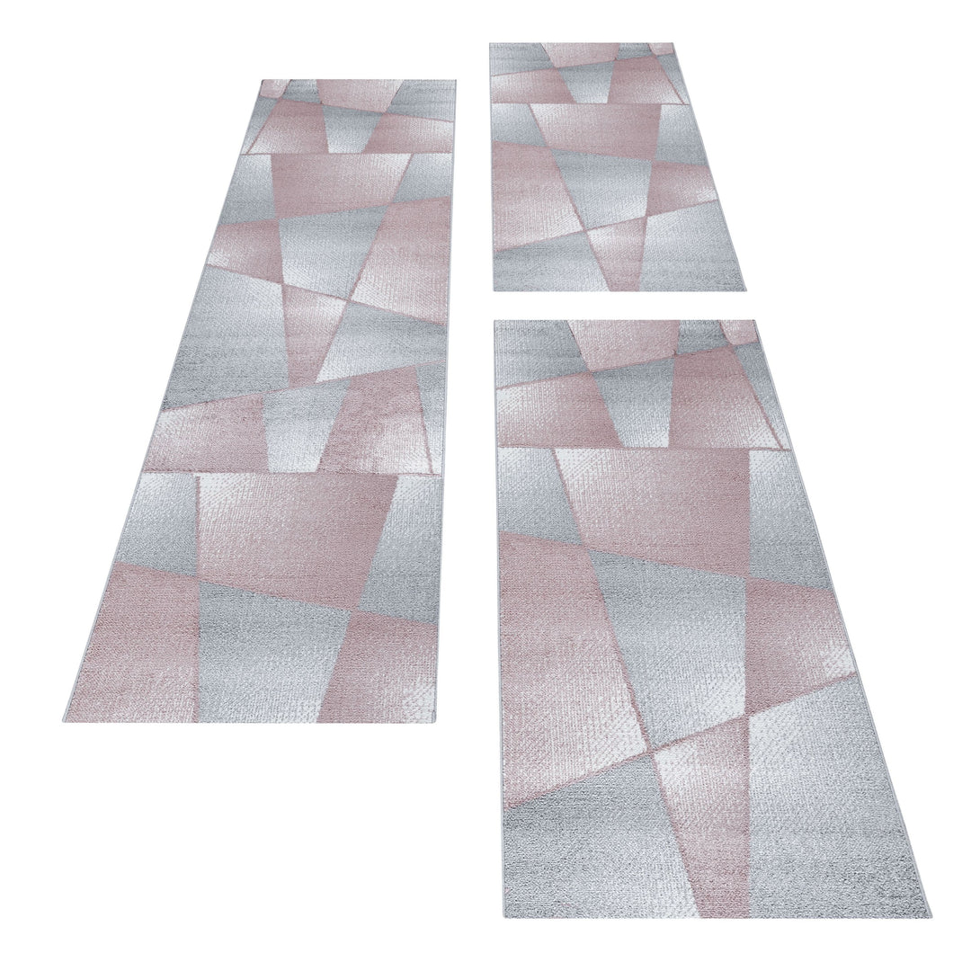 Teppich Läufer Set IROH Schlafzimmer Kurzflor Bettumrandung 3 Teile