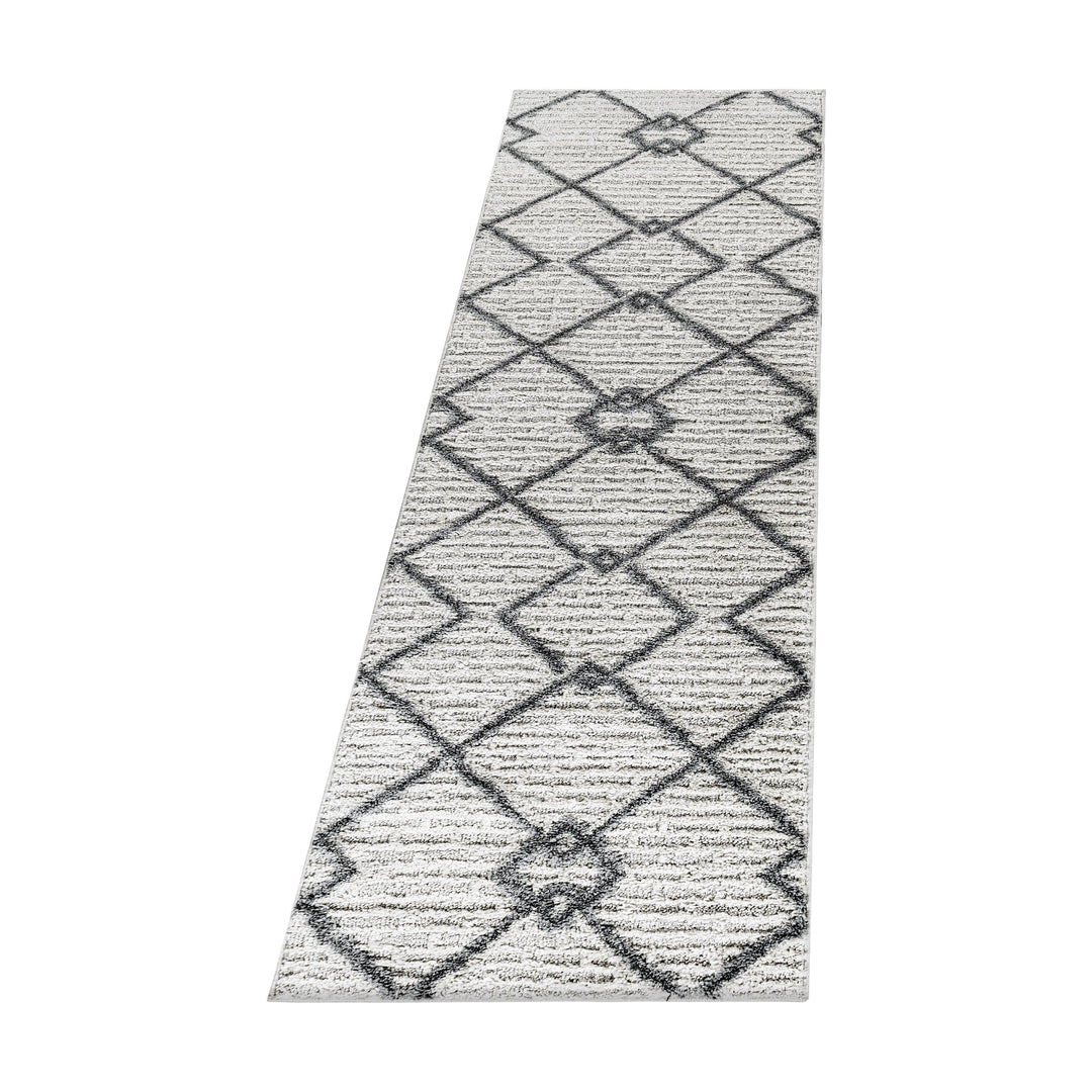 Teppich Läufer Set PIA Schlafzimmer Kurzflor Bettumrandung 3 Teile Gitter