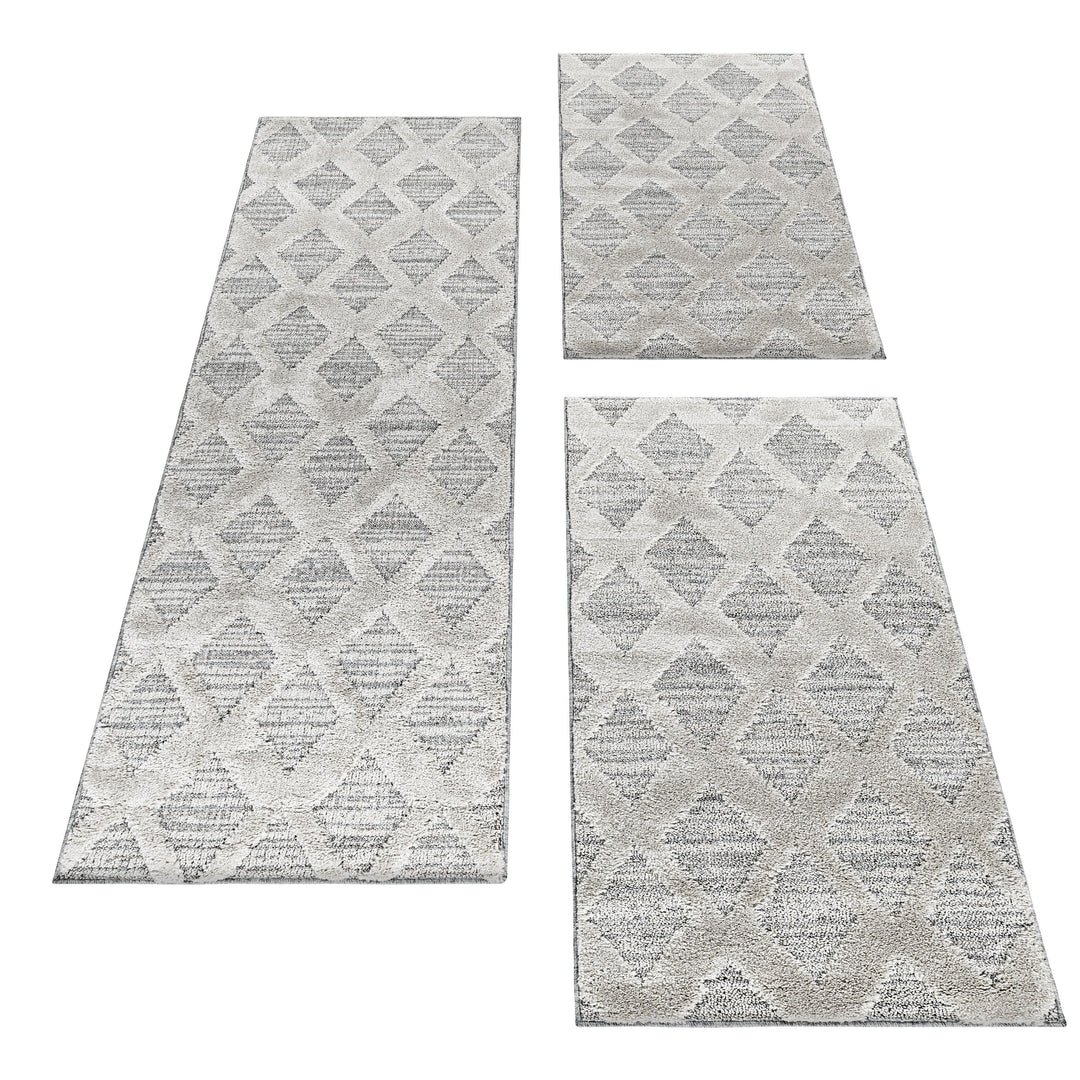 Teppich Läufer Set PIA Schlafzimmer Kurzflor Bettumrandung 3 Teile