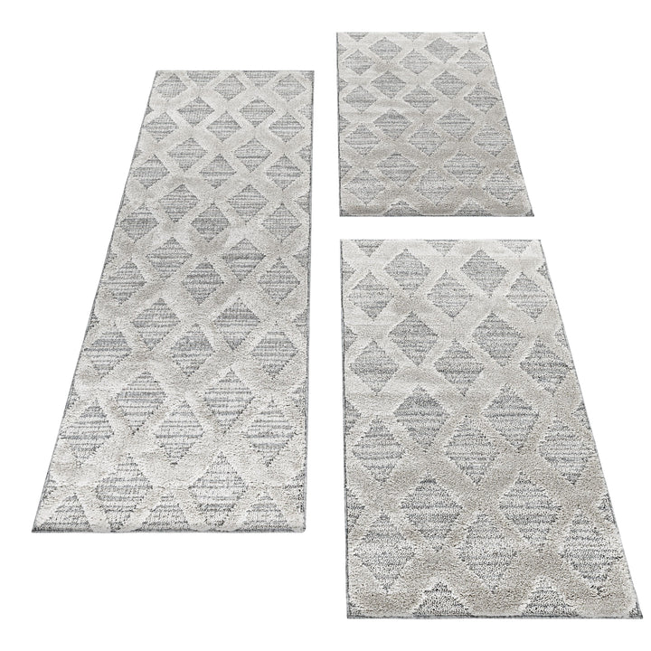 Teppich Läufer Set PIA Schlafzimmer Kurzflor Bettumrandung 3 Teile